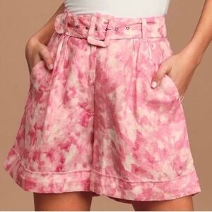 Faithful the brand tie dye linen Pink shorts high waisted belt pockets